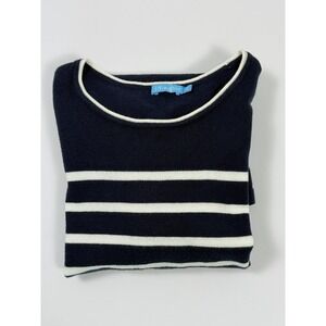 J.McLaughlin Navy Blue Striped Sweater Crewneck Pullover Stretch XS Soft‎